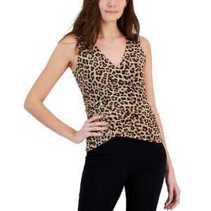 INC International Concepts Small Leopard Print Mesh Wrap Sleeveless Top NWT